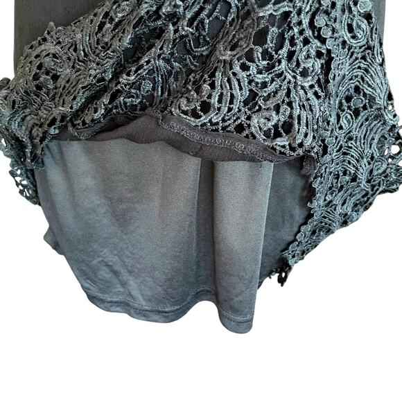 Andree by Unit Black Gauzy Sheath Dress White Lace Trim Sz MED Whimsygoth Grunge - Picture 7 of 9
